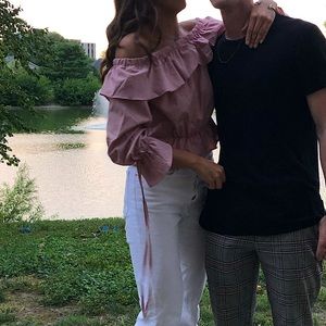 PASTEL PINK RUFFLE OFF THE SHOULDER TOP